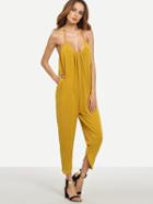 Shein Yellow Halter Tie Back Backless Jumpsuit With Pocket
