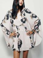 Shein White Floral Keyhole Bell Sleeve Dress