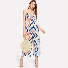 Shein Chevron Print Backless Jumpsuit