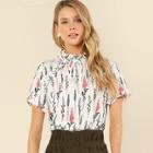 Shein Tie Neck Frilled Floral Top