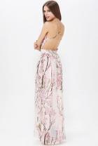 Shein Apricot Florals V-neck Spaghetti Straps Backless Maxi Dress