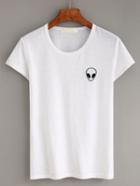 Shein White Alien Embroidery Patch Slub T-shirt