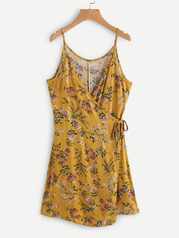 Shein Floral Print Random Wrap Self Tie Cami Dress
