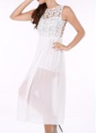 Rosewe Romantic Lace Patchwork Open Back Woman Dress White