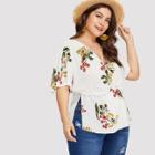 Shein Plus Flower Print Wrap Front Blouson Top