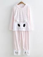Shein Rabbit Design Striped Fleece Pajama Set