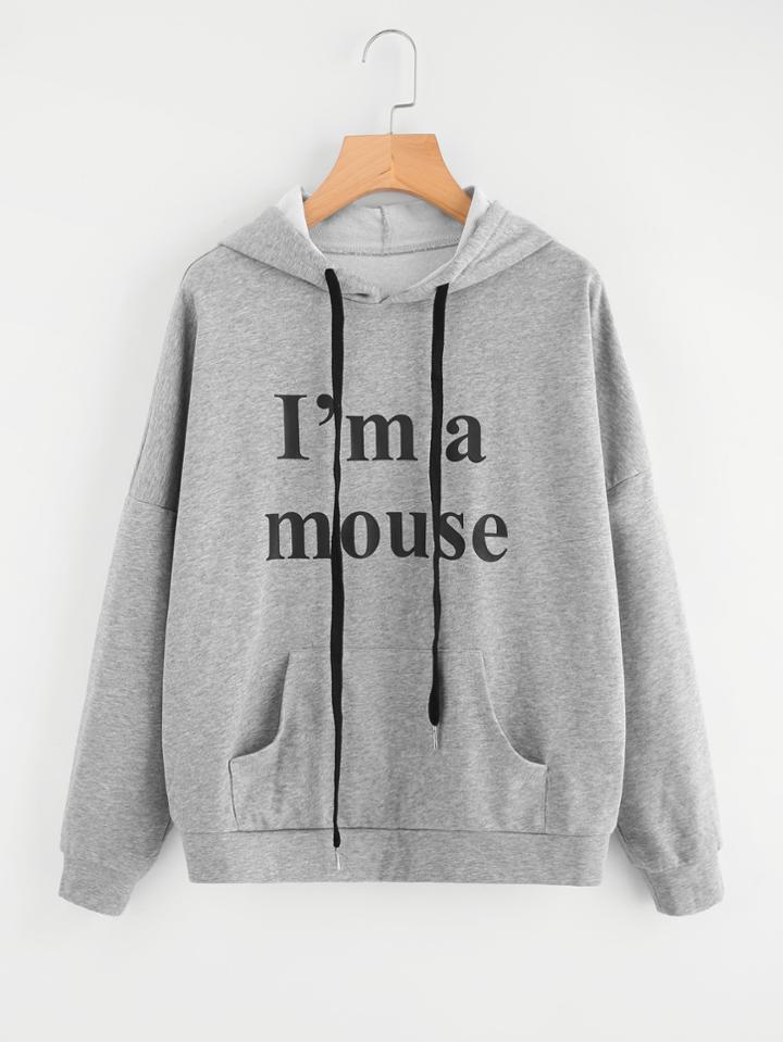 Shein Pocket Front Heather Knit Eared Hoodie