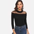 Shein Mesh Contrast Ribbed Top