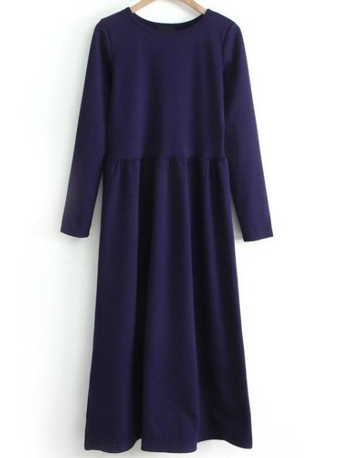 Shein Navy Round Neck A Line Midi Dress