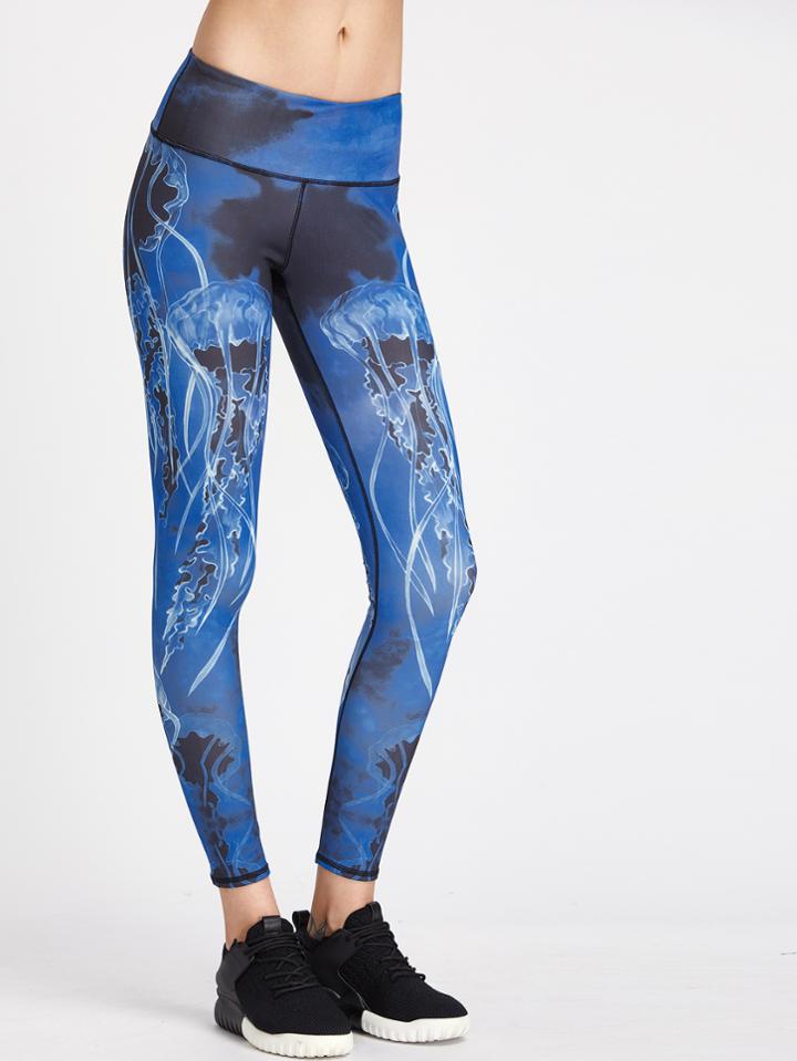 Shein Active Deep Sea Jellyfish Print Gym Leggings