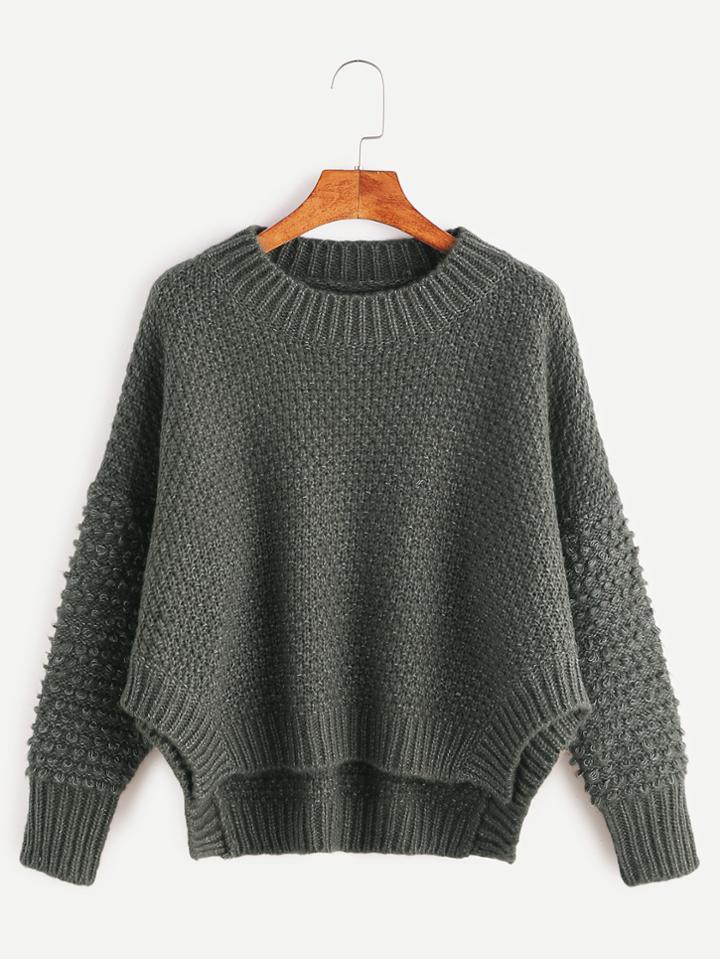 Shein Drop Shoulder Slit Side High Low Sweater