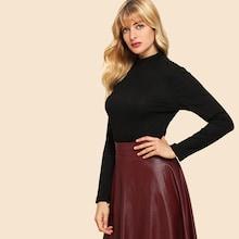 Shein Mock-neck Solid Fitted Tee