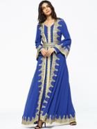 Shein Gold Lace Crochet Chiffon Dress With Abaya