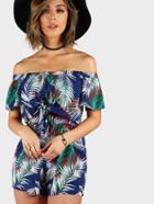 Shein Palm Leaf Print Layered Knot Front Open Back Playsuit