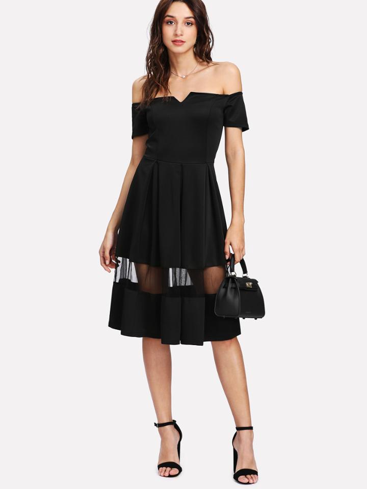 Shein Bardot Mesh Insert Skater Dress