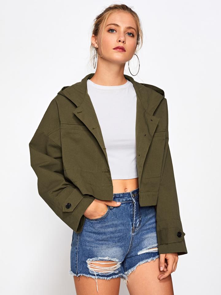 Shein Drop Shoulder Crop Hoodie Jacket