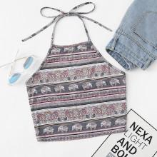 Shein Mixed Print Crop Halter Top