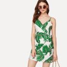 Shein Jungle Leaf Print Wrap Cami Dress
