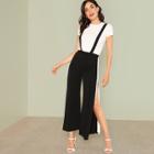 Shein Contrast Tape High Slit Side Pant With Strap