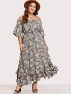 Shein Flounce Layered Hem Ditsy Print Dress