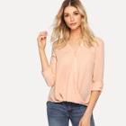 Shein V-neck Draped Button Up Blouse