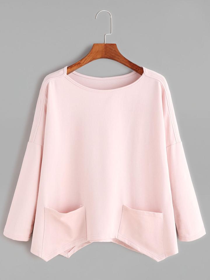 Shein Pink Drop Shoulder Asymmetric Hem T-shirt