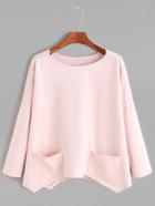 Shein Pink Drop Shoulder Asymmetric Hem T-shirt