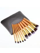 Shein 10pcs Make Up Bush Set With Bag - Gold