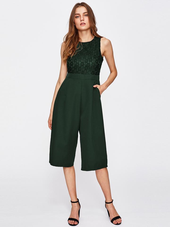 Shein Lace Contrast Wide Leg Jumpsuit