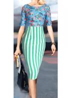 Rosewe Round Neck Patchwork Design Printed Sheath Dress