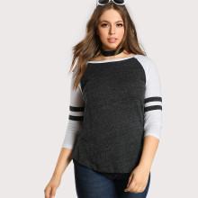 Shein Plus Baseball Quarter Sleeve Top