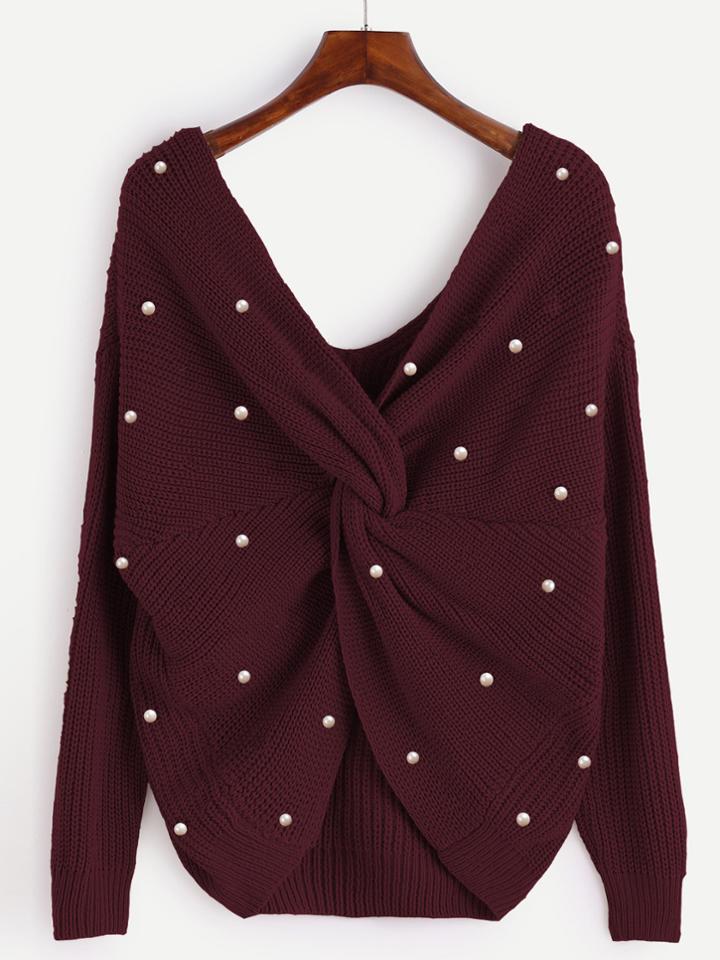 Shein Pearl Beading Twist Infinity Sweater