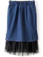 Shein Blue Elastic Waist Mesh Denim Skirt