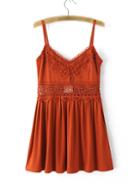 Shein Darkbrick-red Spaghetti Strap Crochet Pleated Top