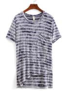Shein Striped Tie Dye Asymmetric T-shirt