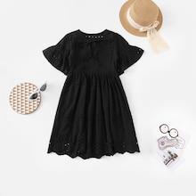 Shein Girls Flounce Sleeve Eyelet Embroidery Dress