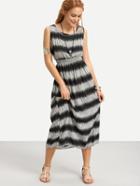 Shein Black Grey Striped Shirred Waist Sleeveless Dress