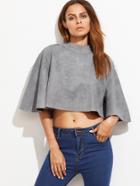 Shein Grey Mock Neck Zipper Back Crop Cape Top