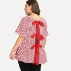 Shein Plus Bow Detail Back Plaid Smock Top