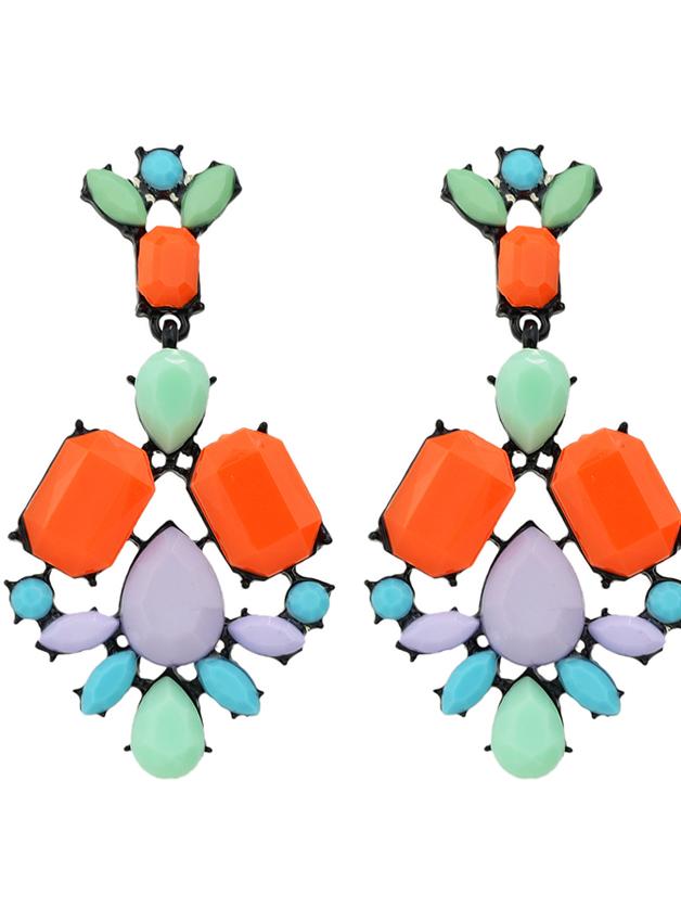 Shein Orange Colorful Resin Stone Flower Statement Drop Earrings