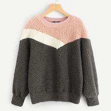 Shein Color-block Teddy Pullover