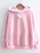 Shein Faux Fur Embellished Rabbit Embroidery Hoodie