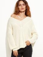 Shein Apricot Ribbed Knit Slit High Low Sweater