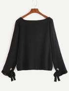 Shein Black Eyelet Tie Sleeve Ruffle Cuff Blouse