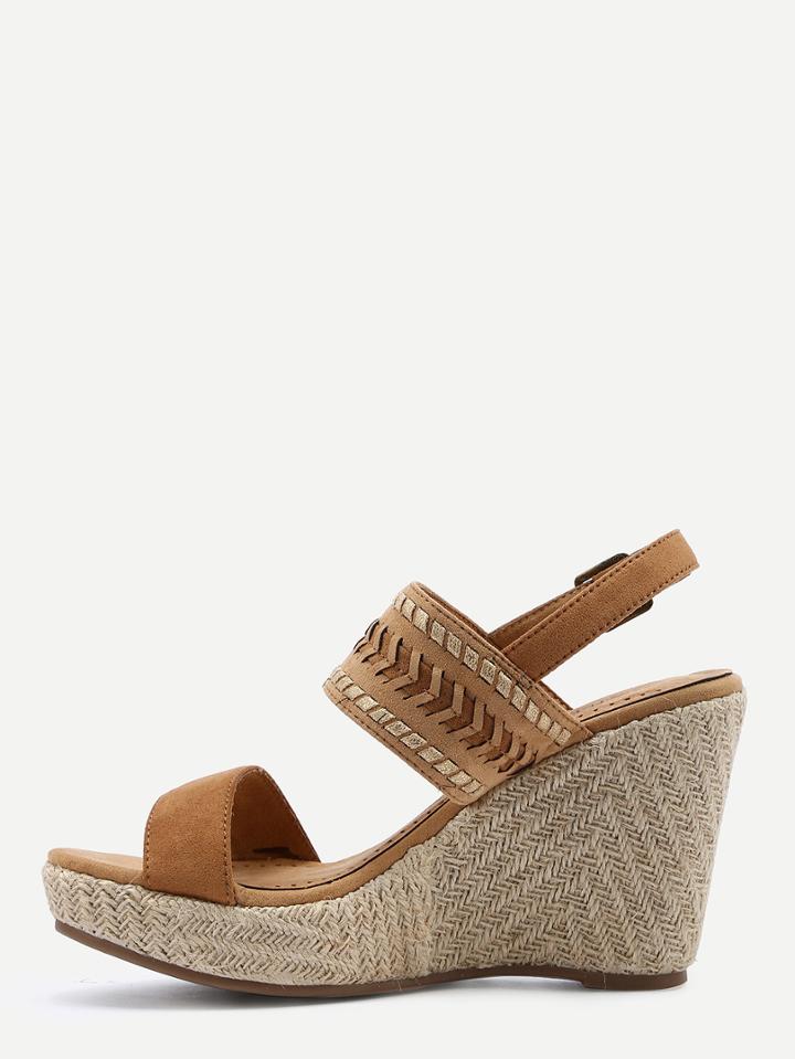 Shein Tan Laser-cut Ankle Strap Wedge Sandals