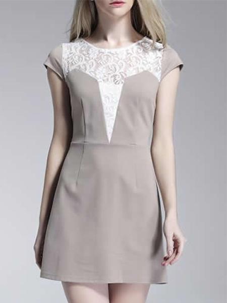 Shein Grey Crew Neck Contrast Lace Dress