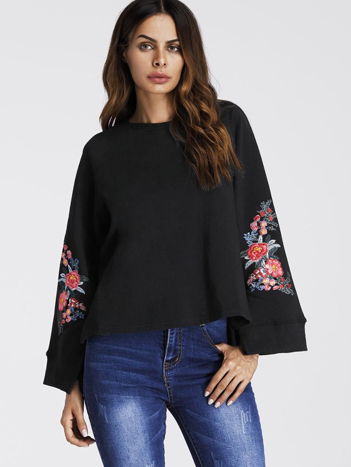Shein Embroidery Split Sleeve Raglan Pullover