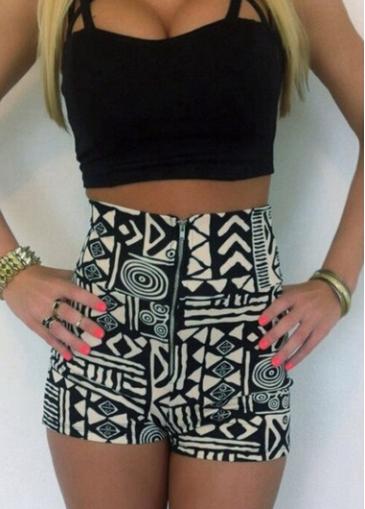 Rosewe Geometric Print Black Two Piece Romper