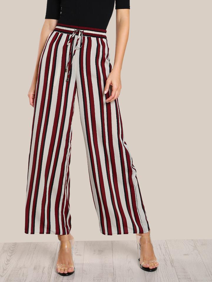 Shein Drawstring Detail Striped Palazzo Pants