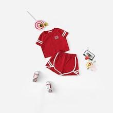 Shein Girls Letter And Striped Top And Shorts Set